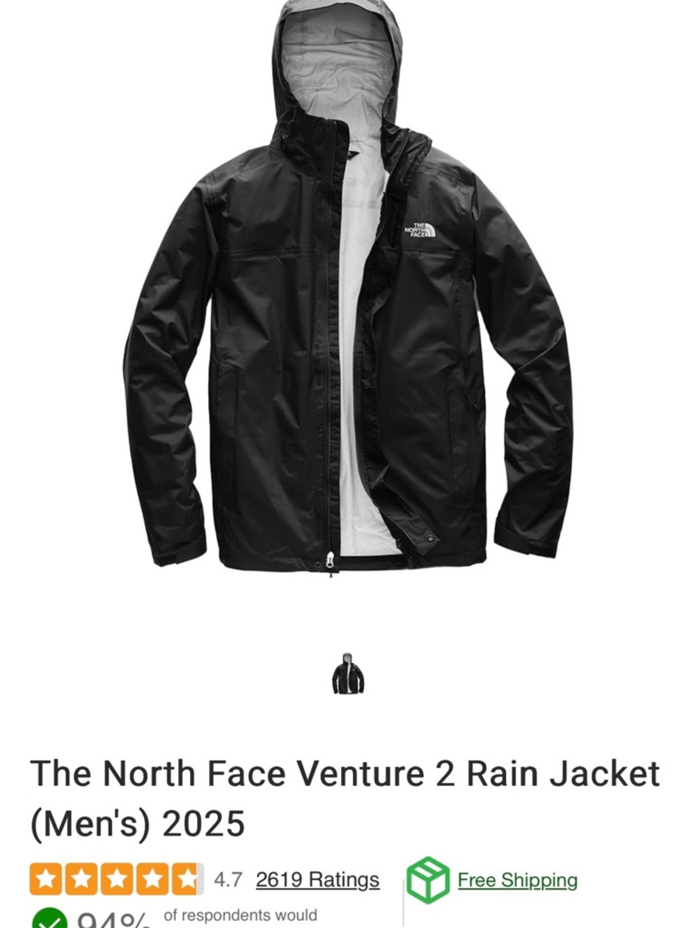 The North Face Venture 2 Rain Jacket - Black / BNWT (men’s XS fits woman M to L)
